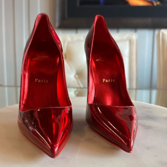 CHRISTIAN LOUBOUTIN Kate 100 iridescent psychic patent leather pumps 37 Red - Picture 12 of 17